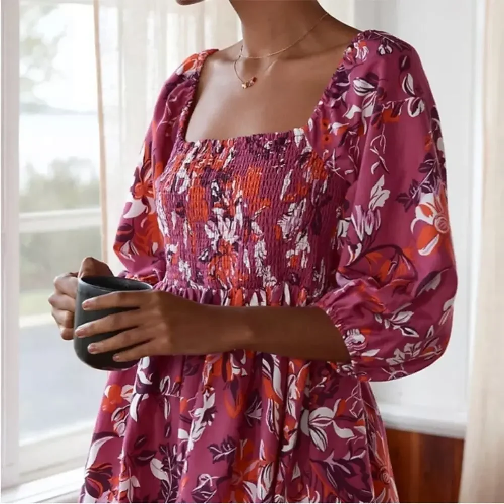 NWT By Anthropologie Alexandra Farmer Smocked Flannel Dress XS petite